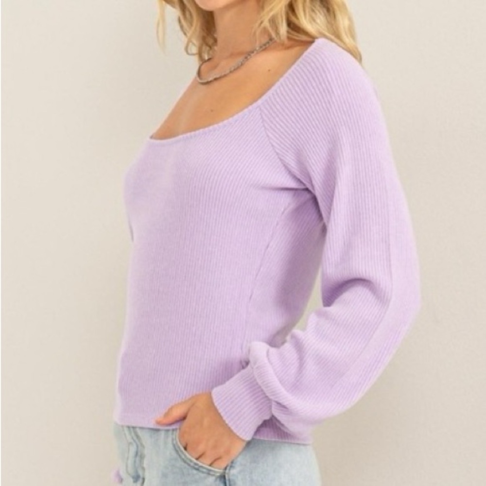 Lavender Ribbed Long Sleeve Top - Picture 2 of 5